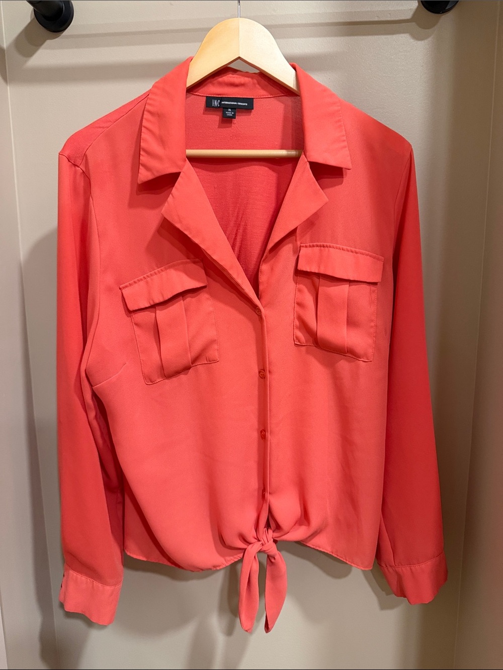 INC International Concepts Coral Tie-Hem Button Down Shirt